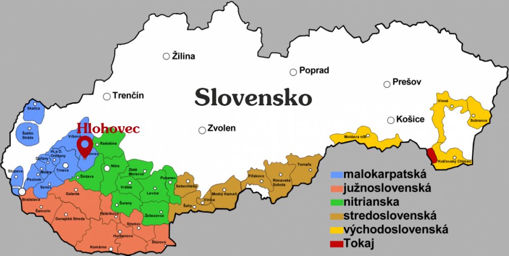 Mapa vinařské oblasti Slovensko