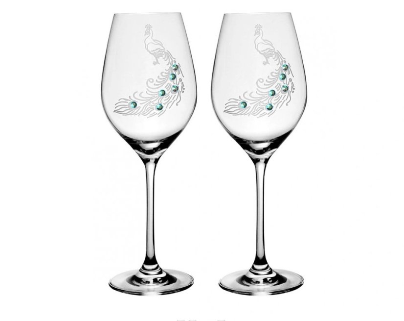Sklenice na víno s krystaly Preciosa Páv 360 ml -  2ks