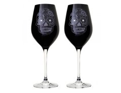 SKLENICE CELEBRATION černá 360 ml Lebka 2 ks - bílé krystaly