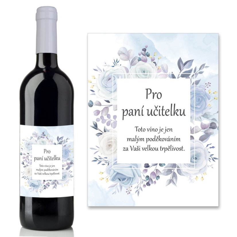 Víno 0,75l s etiketou Pro paní učitelku - modrá PU25004