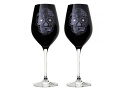 SKLENICE CELEBRATION černá 360 ml Lebka 2 ks - bílé krystaly
