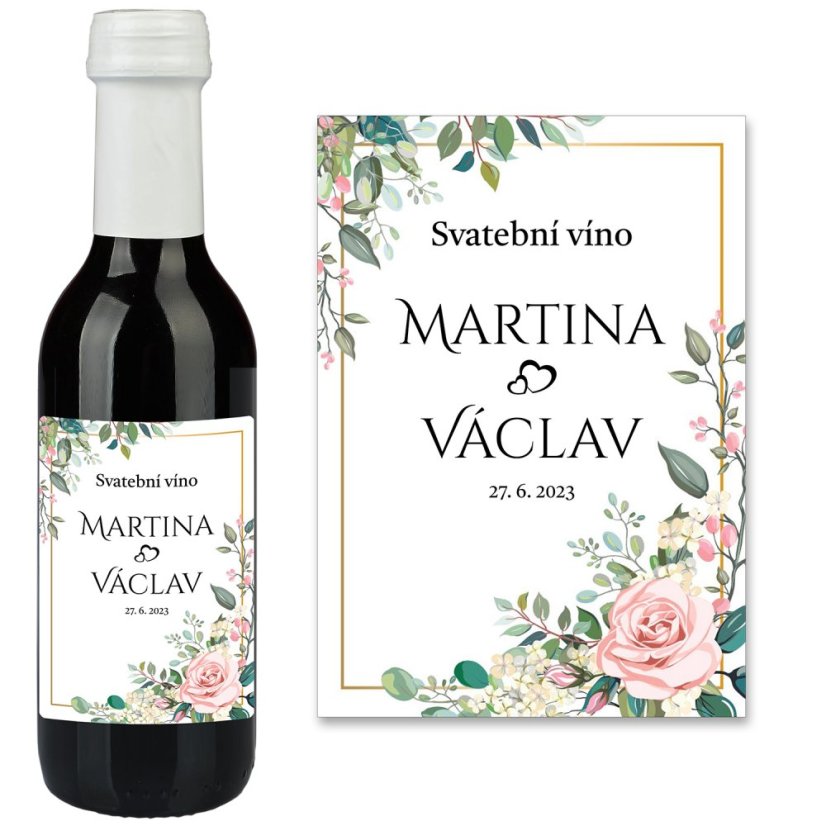 Samolepicí svatební etiketa na mini víno 0,187l - MN220009