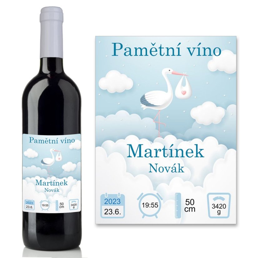 Etiketa na víno 0,75l  - přání k narození chlapečka NA220008