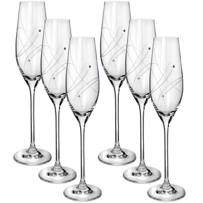 Celebration - dárkové balení 6 ks sklenic na sekt 210 ml zdobených ručně broušeným dekorem a českým křišťálem Preciosa.