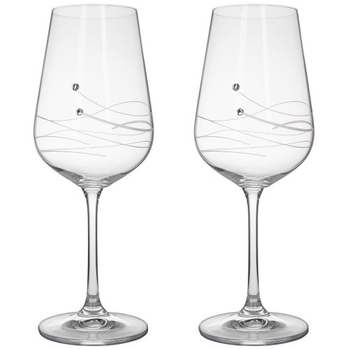Dárková sada 2 sklenic na víno s krystaly Swarovski 360 ml + prostor na láhev - Waves