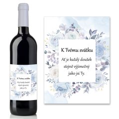Víno 0,75l s etiketou k svátku - modré květy