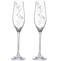 Flower - dárkové balení 2 ks sklenic na sekt 210 ml zdobených ručně broušeným dekorem a českým křišťálem Preciosa.
