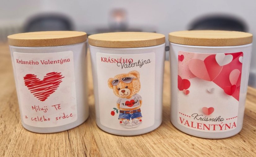 Vonná sójová svíčka s etiketou k Valentýnu - 200g - srdce
