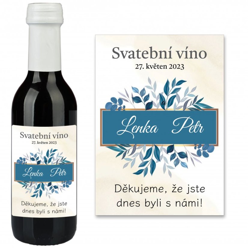 Samolepicí svatební etiketa na mini víno 0,187l - MN220008