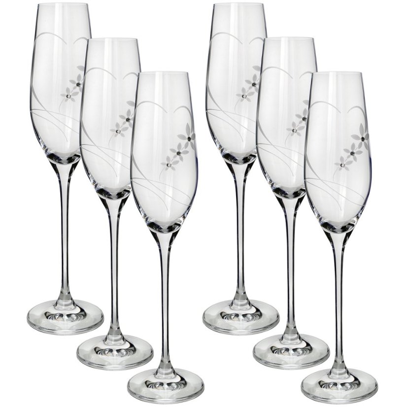 Sklenice na sekt  s krystaly Preciosa 210ml - Srdce 6ks