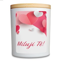 Originální dárková svíčka se srdíčky a nápisem "Miluji tě!"