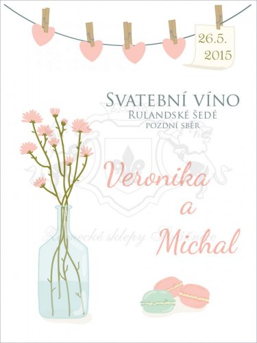 Svatební etiketa na víno 0,75l - květináč