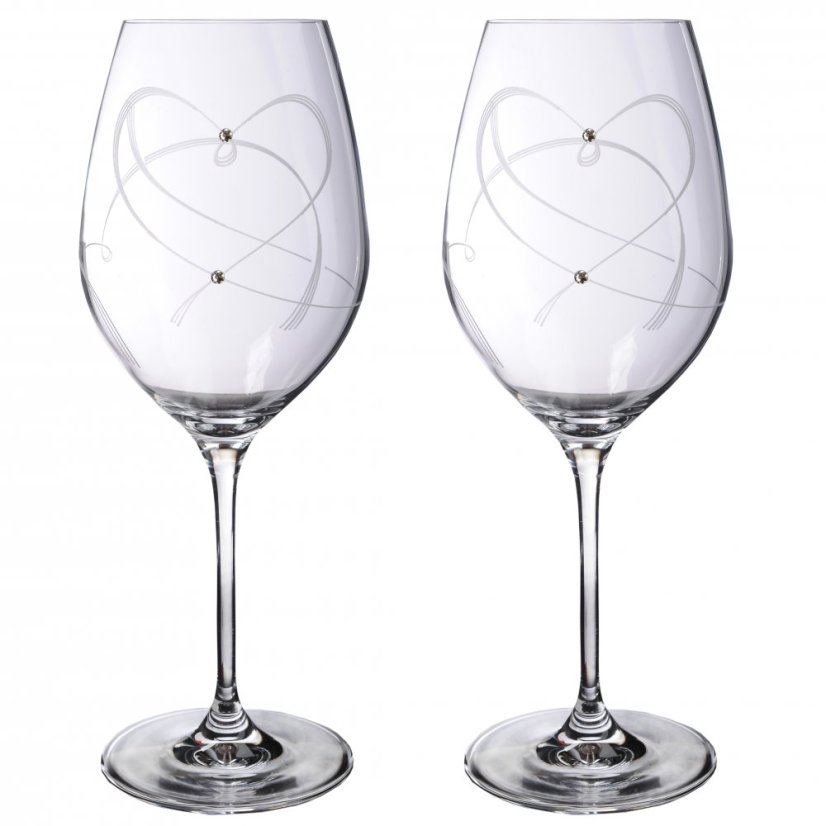 Srdce - sada 2 ks sklenic na víno s krystaly Preciosa 470 ml