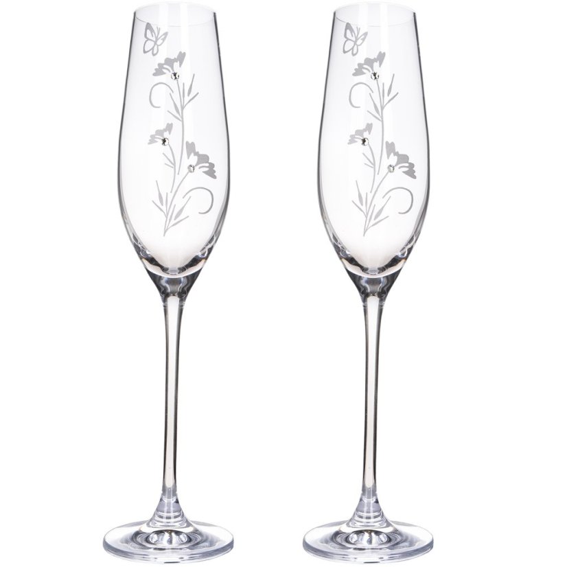 Flower - dárkové balení 2 ks sklenic na sekt 210 ml zdobených ručně broušeným dekorem a českým křišťálem Preciosa.