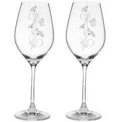 Flower - dárkové balení 2 ks sklenic na víno 360 ml zdobených ručně broušeným dekorem a českým křišťálem Preciosa.