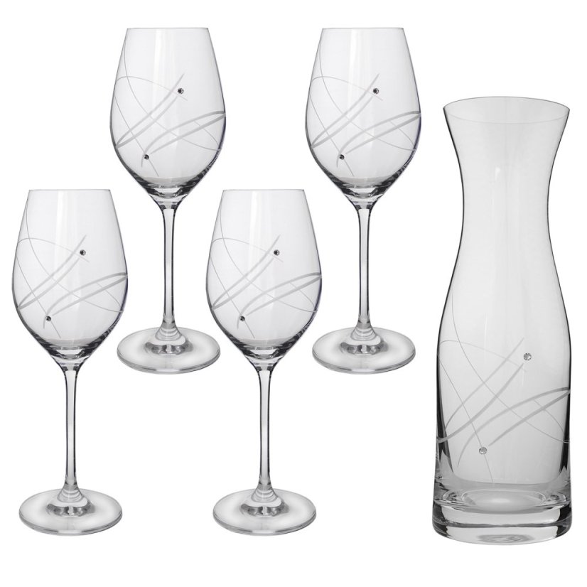 Celebration - set karafy a čtyř sklenic na víno zdobené českým křišťálem Preciosa v dárkovém balení.