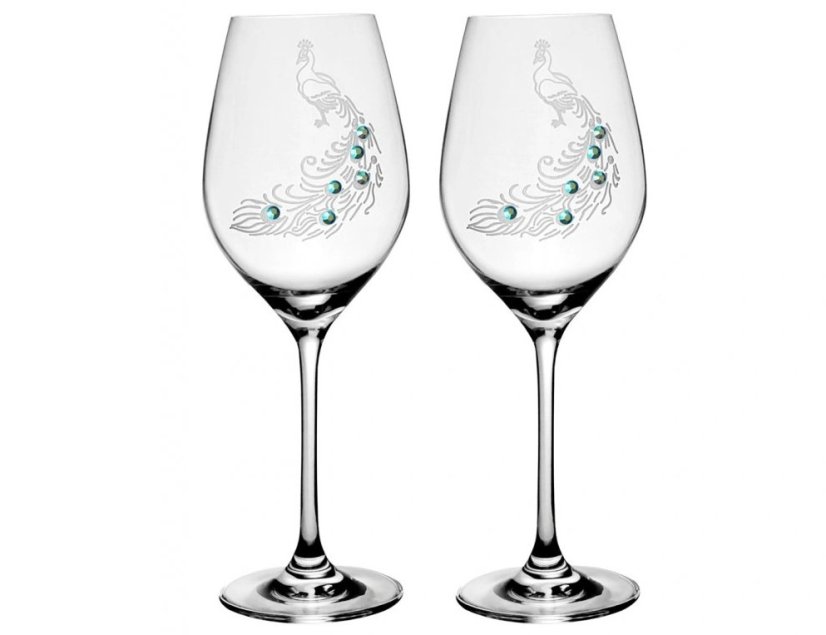 Sklenice na víno s krystaly Preciosa Páv 470 ml - 2ks
