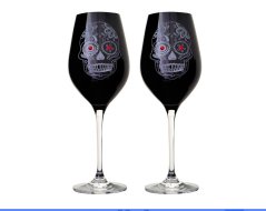 SKLENICE CELEBRATION černá 360 ml Lebka 2 ks - červené  krystaly