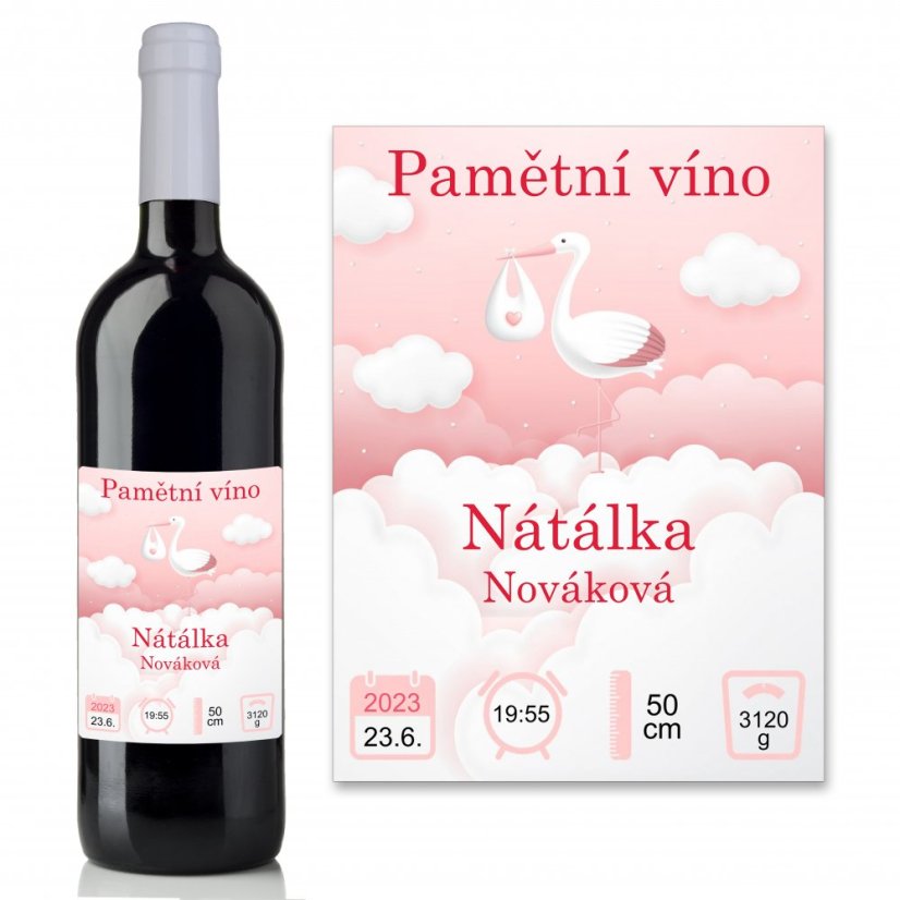 Etiketa na víno 0,75l  - přání k narození holčičky NA220009