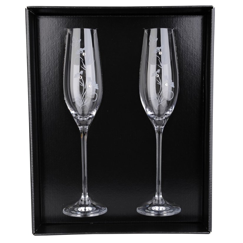 Sklenice na sekt s krystaly Precoisa 210ml - Flower 2 ks