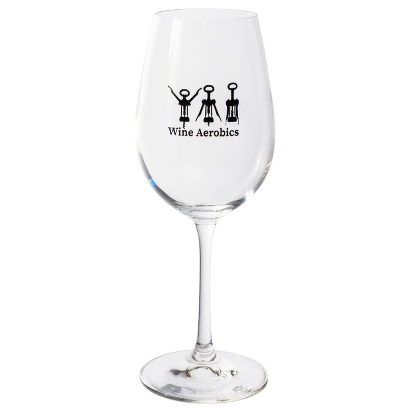 Sklenice na víno 350 ml s potiskem Wine Aerobics