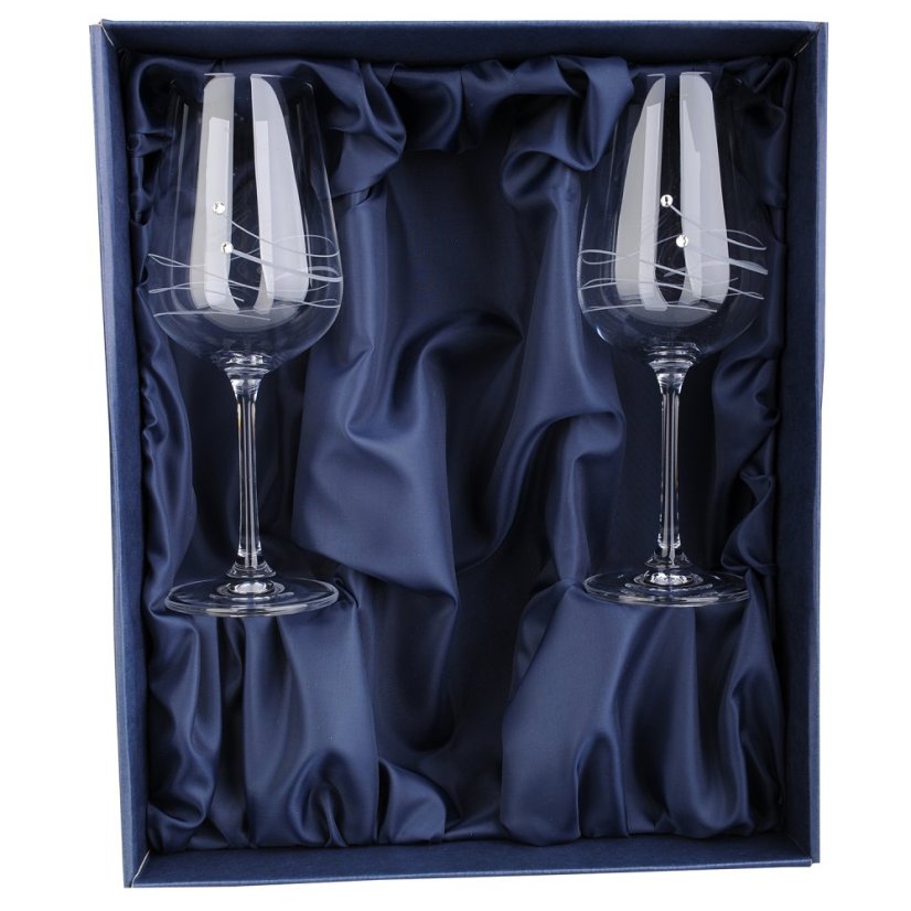 Dárková sada 2 sklenic na víno s krystaly Swarovski 360 ml + prostor na láhev - Waves