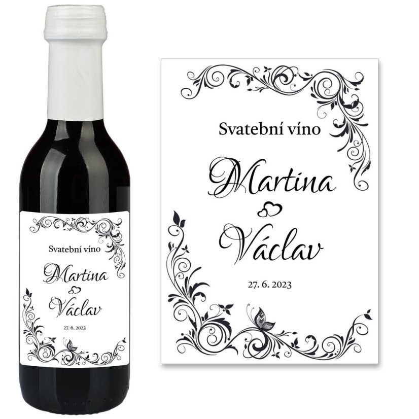 Samolepicí svatební etiketa na mini víno 0,187l - MN220010