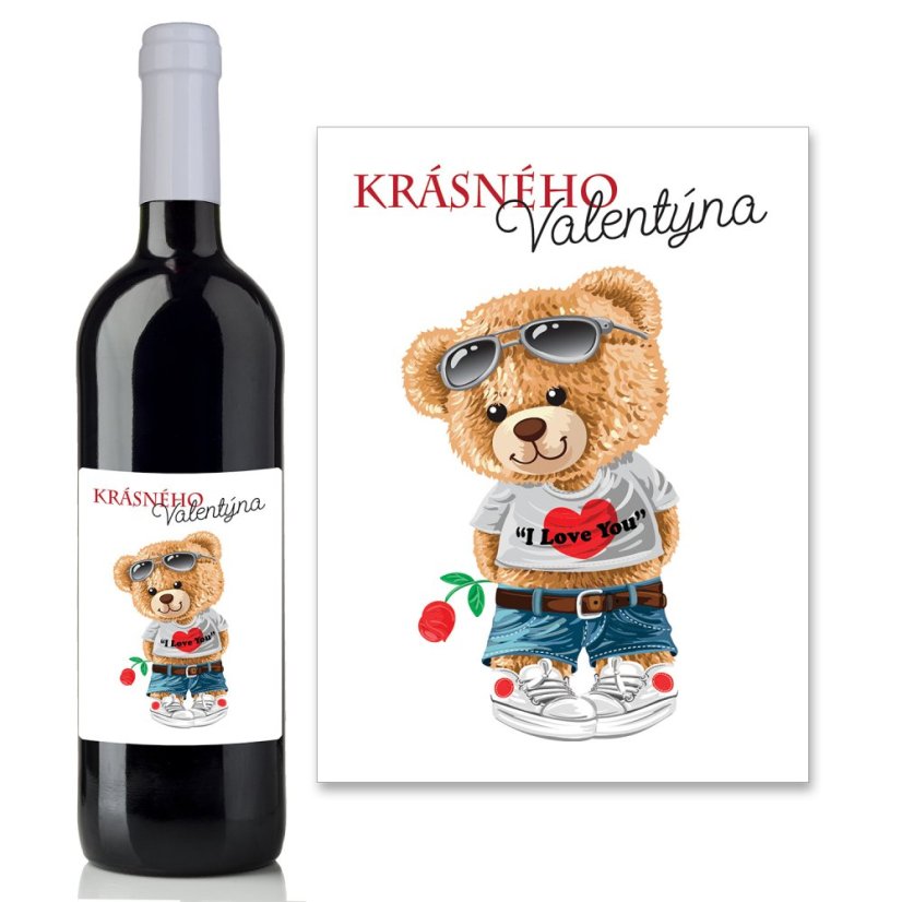 Přání k Valentýnu - Medvídek s nápisem Krásného Valentýna
