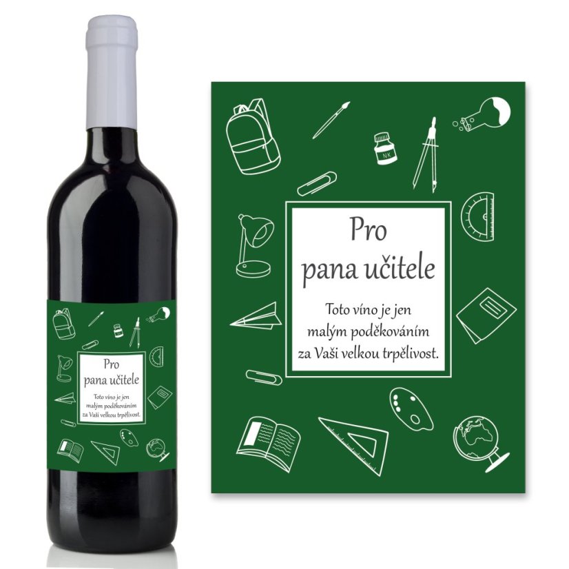 Víno 0,75l s etiketou Pro pana učitele - zelená