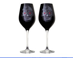 SKLENICE CELEBRATION černá 360 ml Lebka 2 ks - červené krystaly