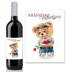 Valentýnské víno 0,75l - medvídek s růží