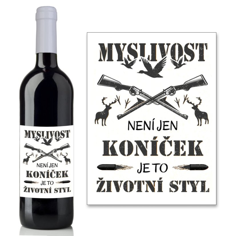 Dárek pro myslivce - láhev vína s myslivecku tématikou