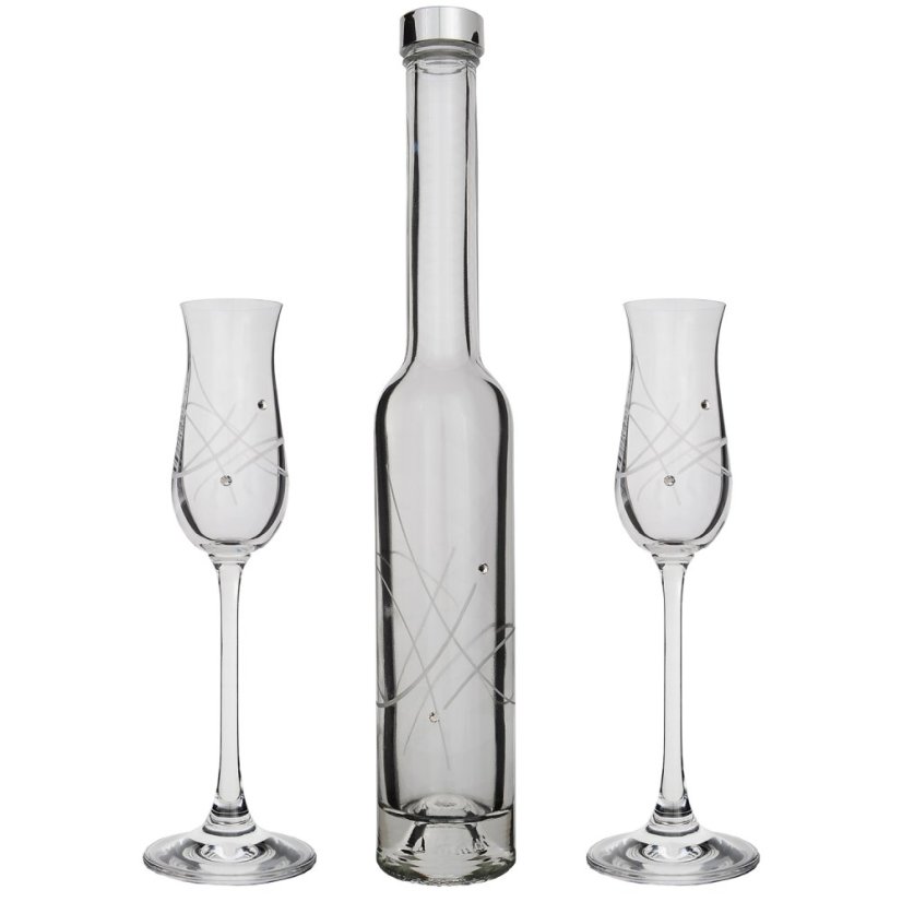 Sada dvou sklenic na destiláty a lahve  s krystaly Swarovski - Celebration