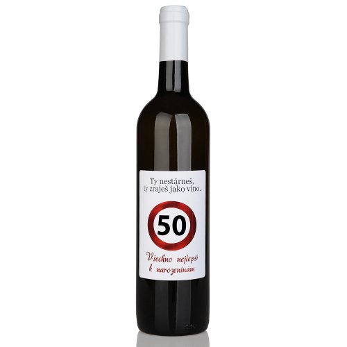 Víno s etiketou k narozeninám s motivem značky - Věk: 50