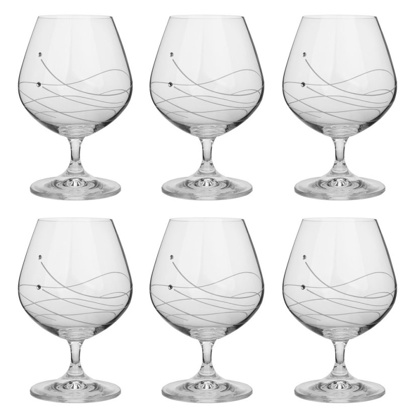 Sada 6 sklenic na koňak 400 ml s krystaly Swarovski - Waves