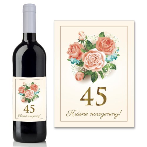 Víno s etiketou k narozeninám s motivem růže - Jubileum: 25