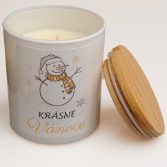 Vánoční vonná sójová svíčka - Sněhulák - 200g