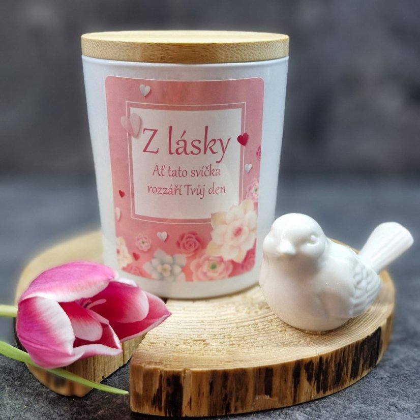 Svíčka k Valentýnu - etiketa s nápisem "Z lásky"