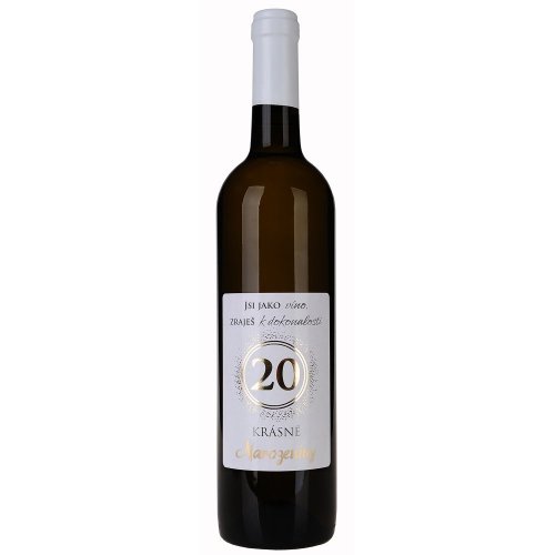 Víno s etiketou k narozeninám - bílá se zlatou ražbou - Jubileum: 20