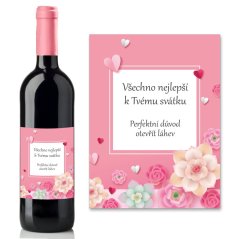 Víno 0,75l s etiketou k svátku - růžová