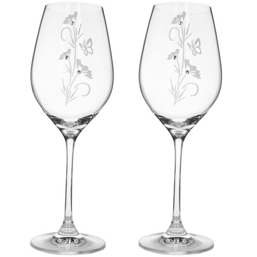Flower - dárkové balení 2 ks sklenic na víno 360 ml zdobených ručně broušeným dekorem a českým křišťálem Preciosa.