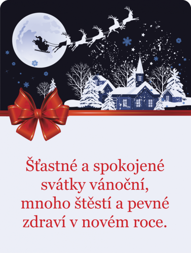 Vánoční přání - Santa nad noční krajinou