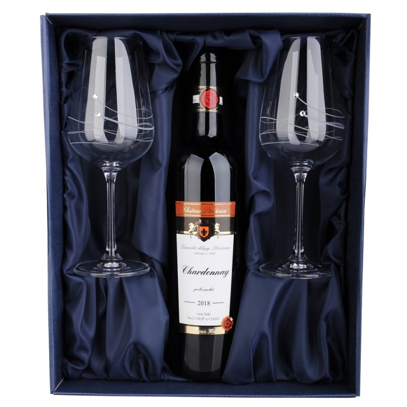 Dárková sada 2 sklenic na víno s krystaly Swarovski 360 ml + prostor na láhev - Waves