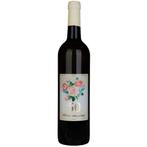 Víno s etiketou k narozeninám s motivem růže - Jubileum: 55