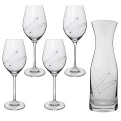 Celebration - set karafy a čtyř sklenic na víno zdobené českým křišťálem Preciosa v dárkovém balení.
